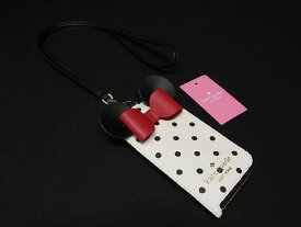 ■新品■未使用■kate spade ケイトスペード K4758 レザー ミニーマウス ネックストラップ カードケース コインケース ホワイト系 BC4684sZ