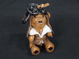 ■極美品■ MCM エムシーエム ヴィセトス柄 レザー パイロット ベア くま チャーム キーホルダー キーリング ブラウン系 FS2779