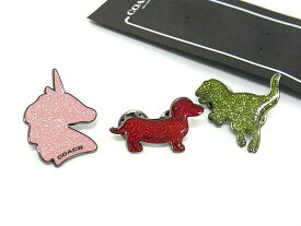 ■美品■ COACH コーチ ユニコーン ドッグ ダイナソー ピンバッチ アクセサリー 3点セット ピンク系×レッド系×グリーン系 DF8226