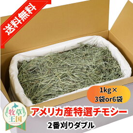 【送料無料】うさぎ 牧草 アメリカ産 特選チモシー 2番刈り ダブル 1kg×3袋 or 1kg×6袋 ウサギの餌 おやつ もふぱふぇ 牧草王国 チンチラ デグーモルモット ハムスター 送料無料 sss