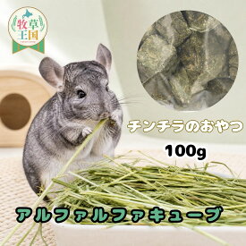 チンチラ 牧草 アルファルファキューブ 100g 食いつき 健康ケア 早食い防止 ちんちら おやつ 嗜好性抜群 ラベルレス もふぱふぇ 牧草王国 送料無料
