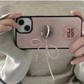 スマホチャーム リング Y2K 人気 iPhone Galaxy かわいい 全機種 韓国 リボン ラインストーン AirPods キーホルダー パール