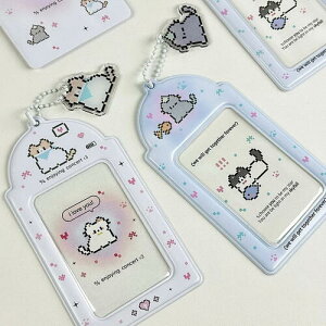 トレカ ケース 猫 チャーム付き 韓国 収納 キーホルダー かわいい レトロ ドット絵 推し活 アイドル チェキ フォト スリーブ カード入れ パス ペンミ チェキ