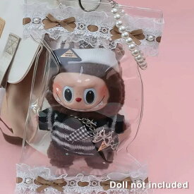 キャンディバッグ型 クリア ぬいぐるみ 収納 ケース ポーチ レース リボン デザイン パールチェーン ぶら下げ 保護 ぬい 23cm 収納 小物 人形 ラブブ ちいかわ キーホルダー かわいい 推し活 ぬい活 可愛い 透明 おしゃれ 韓国 防湿 レトロ バッグ ストラップ お出かけ