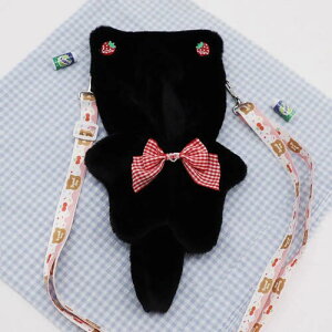 ぬいぐるみ 人形 ドール 猫耳 もこもこ ポシェット 収納 かわいい ケース 斜めがけ 20cm対応 白 黒 可愛い 綿 もふもふ お揃い ぬい活 推し活 ショルダー ストラップ付き おしゃれ 韓国 キャラ