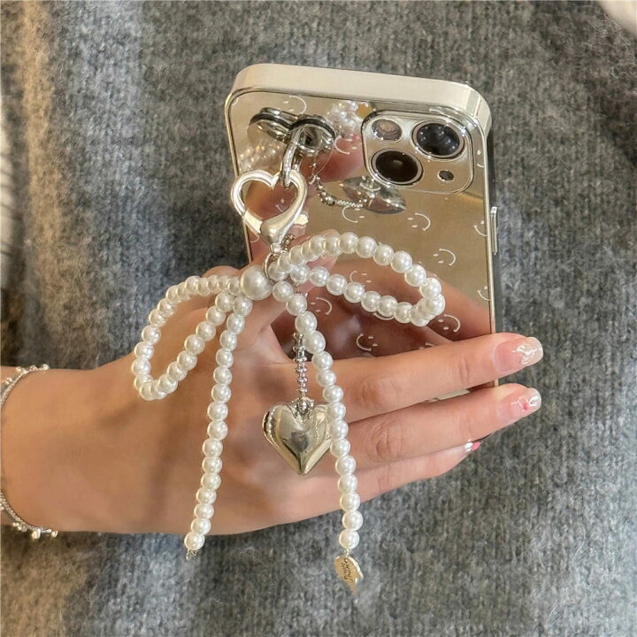 楽天市場】スマホ チャーム ストラップ パール リボン かわいい 