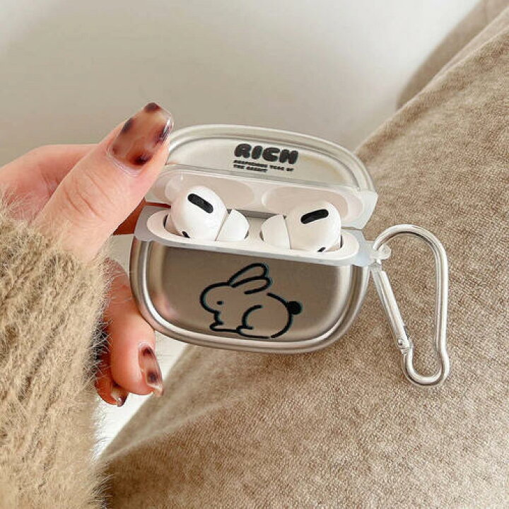 楽天市場】AirPods ケース 韓国 メタリック シルバー カラビナ付き 