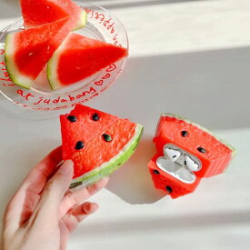 Airpods ケース イヤホン ワイヤレス カバー スイカ 夏 かわいい おしゃれ 立体 シリコン おもしろ 食べ物 第1世代 第2世代 第3世代 第4世代 Pro Pro2 保護 韓国 プレゼント 食品サンプル風 リアル 可愛い ユニセックス 男の子 高校生 赤 耐衝撃