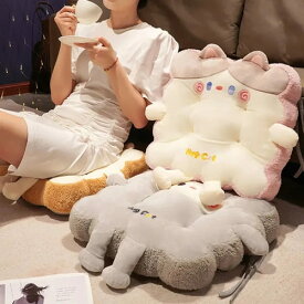 猫型 ぬいぐるみ クッション かわいい 子猫 柔らかい 厚い オフィスチェア ベイウインドウ 畳 寝室用 ホワイト グレー 40x40x8cm もこもこ シートクッション お尻 痛くない キャラクター おしゃれ