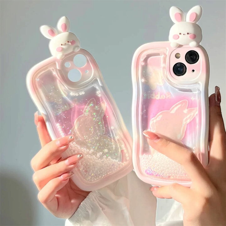 楽天市場】iPhone ケース 韓国 うさぎ 立体 ピンク シリコン ウェーブ  