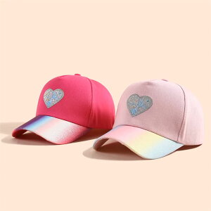 キャップ 野球帽 キッズ 子供 女の子 幼稚園 ハート グラデーション パステル かわいい トレンド おしゃれ 調節可能 日差しよけ キラキラ ストリート ピンク キラキラ オーロラ レインボー