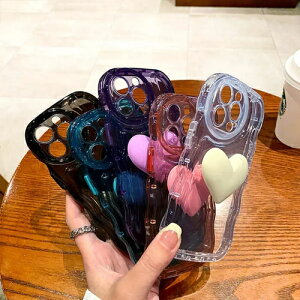 iPhone ケース カバー ウェーブ 韓国 3D 立体 ハート 透明 クリア うねうね かわいい おしゃれ カメラ保護 くすみカラー レトロ 11 13 15
