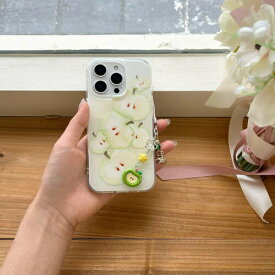 iPhone ケース グリーンアップル イラスト 絵 おしゃれ 果物 フルーツ キーホルダー ストラップ付き 緑 スター 星 レトロ ヴィンテージ Y2K 韓国 耐衝撃 チャーム かわいい 白 持ちやすい りんご 耐衝撃 16 15 14 13 pro max