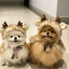 犬 猫 コスプレ トナカイ 被り物 帽子 かわいい クリスマス ハロウィン おもしろ 笑える おしゃれ 茶色 角 もふもふ 仮装 コスチューム 衣装 SML 小型犬 ポメラニアン チワワ リボン付き 調節可能 着脱簡単