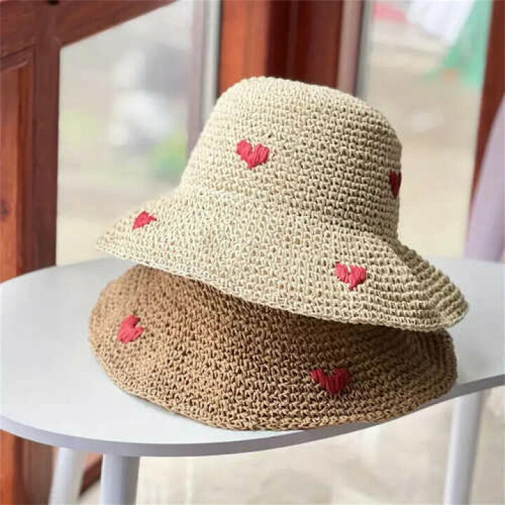 楽天市場】レディース ハート 刺繍 バケットハット バケハ 帽子 