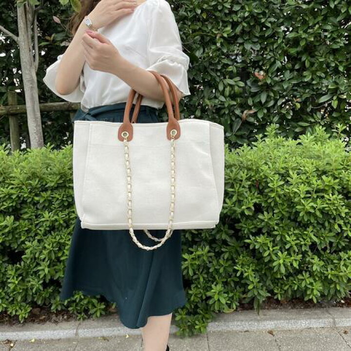楽天市場】チェーン付き キャンバス トートバッグ ベージュ A4 