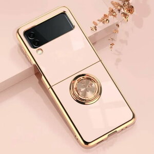Samsung Galaxy Z Flip ケース カバー ギャラクシー サムスン 韓国 スマホケース アースカラー リング付き 落下防止 大人 メンズ 男性 ユニセックス シンプル 上品 ゴールド フチ キラキラ おしゃれ