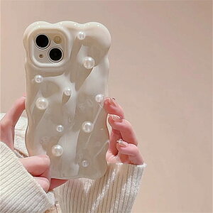 iPhone ケース 韓国 ウェーブ うねうね なみなみ 持ちやすい パール キラキラ シェル おしゃれ ワンホン 11 15 Promax 耐衝撃 スマホ カバー 厚みのある Y2K 平成 女の子 シンプル スマホケース 立体