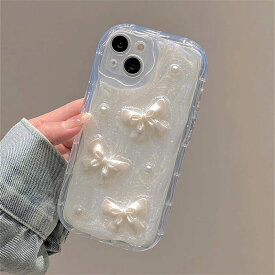 iPhone ケース カバー 3Dリボン パール ウェーブ 可愛い ワンホン お洒落 ボウノット 割れにくい スマホカバー 韓国 レース 量産型