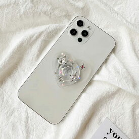 スマホグリップ 韓国 ハート 透明 クリア キラキラ 吸盤 グリッター かわいい おしゃれ スタンド レトロ 星 Samsung iPhone Galaxy