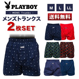 【4/25限定★抽選で2人に1人最大100%ポイントバック！要エントリー】PLAYBOY プレイボーイ トランクス メンズ 前開き 綿100％ 通気性 ボタン付き 総柄 ロゴ M L LL 2枚 セット アンダーウェア インナー メンズインナー パンツ 下着 肌着 メンズトランクス 男性用 男性