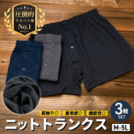 【1000円ポッキリ】 トランクス ニット メンズ 前開き ボタン付き ニット トランクス 3枚 ブラック ネイビー グレー セット M L LL 3L 4L 5L 無地 モノトーン シンプル インナー 下着 アンダーウェア 父の日ギフト 敬老の日