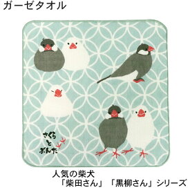 ガーゼタオル 文鳥のさくらとぶんた しっぽうさくぶん 和風 七宝柄 ハンドタオル タオルハンカチ 可愛い ワンコ フレンズヒル 柴田さん キャラクターシリーズ