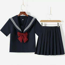 【期間限定2点購入で300円OFF！】女子高セーラー服コスプレ可愛い制服ネイビー半袖シャツスカート蝶結び3点セット学生服女子高生アニメアイドル大きいサイズ男女兼用衣装コスチューム女装レディース