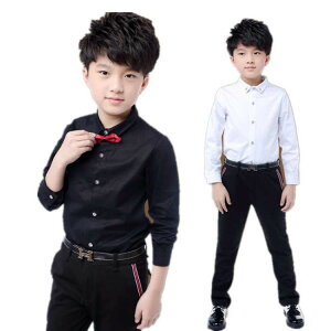 【期間限定2点購入で300円OFF!】ワイシャツ + 蝶ネクタイ2点セット 130?160cm 白 黒 男の子 フォーマルシャツ Yシャツ 子供スーツ タキシード 入学式 入園式 七五三 結婚式 発表会 演奏会 韓 ステ