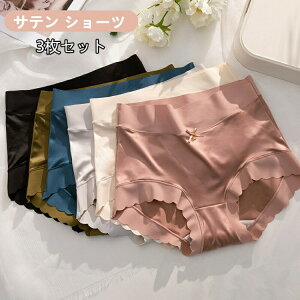 【数量限定!先着10名様:200円OFF】 サテンショーツ 3枚セット レディース 光沢 つるつる 生地 フルバック 絹 インナー 下着 パンツ グレー ピンク ブルー ベージュ ブラック M L LLサイズ 大き