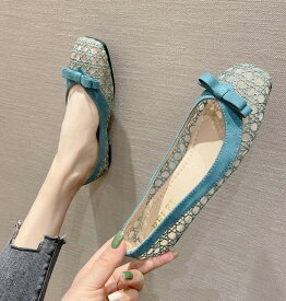 【期間限定2点購入で300円OFF！】シースルーパンプス 痛くない オフィス ローヒール ぺたんこ バレエシューズフラットパンプス スクエアトゥ 通学柔らか パンプス通勤 通勤 走れる