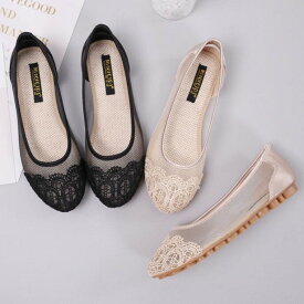 【数量限定！先着10名様：200円OFF】 全2色 シースルーパンプス レース大きいサイズ痛くない オフィス ローヒール ぺたんこ バレエシューズフラットパンプス ラウンドトゥ 通学柔らか パンプス通勤 通勤 走れる