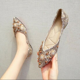【早い者勝ち★先着10名：600円Offクーポン】パンプス 痛くない オフィス ローヒール ぺたんこ バレエシューズキラキラフラットパンプス ポインテッドトゥとんがり 通学柔らかvカ パンプス通勤 通勤 走れる