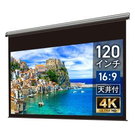 【日本製 生涯保証】シアターハウス プロジェクター スクリーン 120インチ ワイド 16:9 電動 吊り下げ ホームシアター 4K 高画質 静音モーター リモコン付き 壁掛け 天吊り ケースなし ロール式 リビング シアタールーム BDR2657WEM