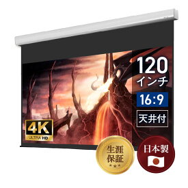 【日本製 生涯保証】シアターハウス プロジェクター スクリーン 120インチ 電動 吊り下げ ワイド 16:9 ホームシアター 4K 高画質 静音モーター リモコン付き 壁掛け 天吊り ケース付 ロール式 リビング シアタールーム WCB2657WEM