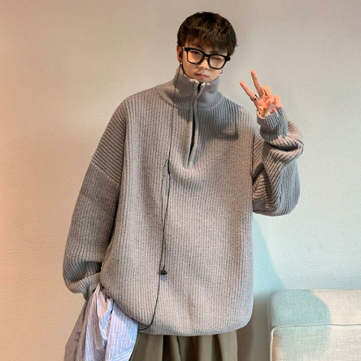 楽天市場】ハーフジップ セーター メンズ リブニット プルオーバー  