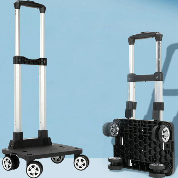 超コンパクトキャリーカート 折りたたみ式 軽量 頑丈 静音 キャスター付き キャリーカート 二輪 家庭用小型カート 耐荷重90kg 高さ調節 台車  荷物運搬 引越し 買い物 引っ越し 静音 釣り アウトドア 固定スプリングロープ*3をプレゼント (PUホイール) キャリーカート ハンドキャリー アルミ 台車 運搬キャリー 折りたたみ 2輪キャリーカート 高さ調節 軽量 静音 耐荷重70KG キ