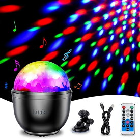 リテーク(Litake) LED ミラーボール ディスコライト USB充電式 15色 RGB 回転 リモコン付き 音声起動 多色変更 クラブ パーティー ステージ 舞台照明 常夜灯 家庭用