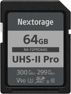 Nextorage lNXg[W [J[ 64GB UHS-II V90 SDXC[J[h F2PROV[Y pSLC 4K 8K őǂݏox300MB/s ő发ݑx299MB/s NX-F2PRO64G/INE