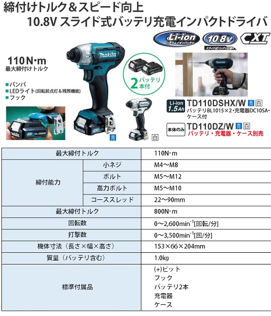 Makita マキタ インパクトドライバ TD110 バッテリ 充電器 オマケ付-