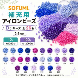 【レビューで12gのビーズをもう1袋ゲット】★Dシリーズ★ ミニアイロンビーズ パーラービーズ 2.6mm 単色 全26色から選べる 補充ビーズ 12g（約1200粒）・120g（約12000粒）SOFUMI ビーズクラフト DIY ドット絵 ハンドメイド 手芸 工作