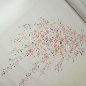 正絹織地染帯　お仕立て付き　極薄いグレー地　枝垂れ桜柄　お買い得品　染帯