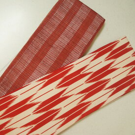 2本セット　正絹絽細帯　半幅帯　生成り地　矢絣柄　夏帯 　　麻細帯　仕立て上がり品。