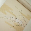 タイムセール　正絹紋意匠染帯　お仕立て付き　染帯　タタキ染め　薄いベージュ地　シマエナガ　世界一かわいい鳥