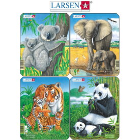 パズルミニ4枚セット 動物の親子（8ピース）ラーセン LARSEN お子様向けパズル ジグソーパズル ノルウェー おもちゃ 動物 プレゼント ギフト　