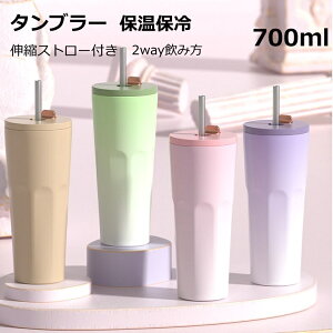 【2点500円/3点800円OFF】タンブラー ストロー付き 700ml 蓋付き タンブラー ストロー 700ml 水筒 真空 断熱 保温 保冷 ステンレス 穴ある フタ付き ストロー ボトル広口 真空断熱 ホームオフィス