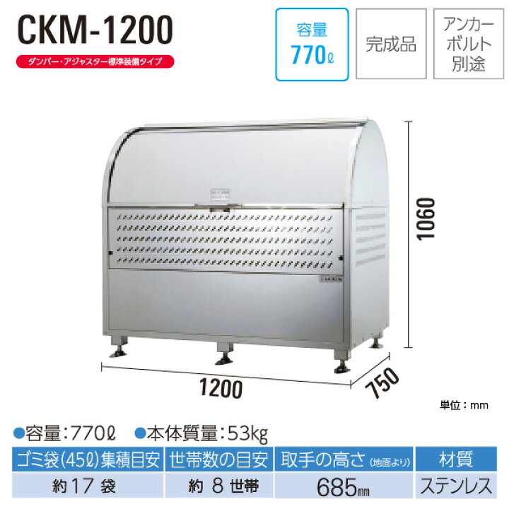 最安価格 ダイケン ステンレスゴミ収納庫クリーンストッカー 1200 連結型 CKM-1200R 4618921 JAN ienomat.com.br