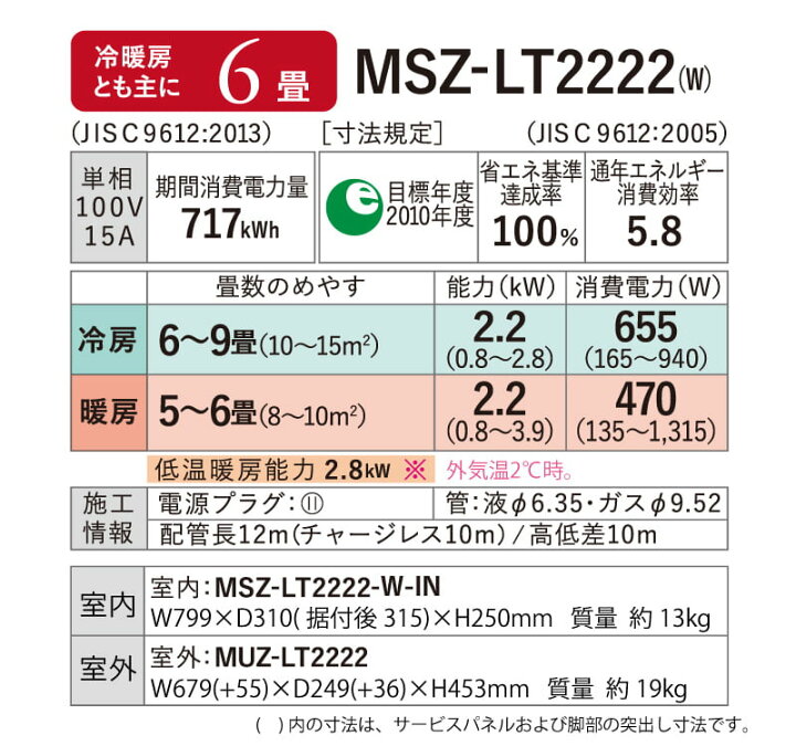 楽天市場】三菱電機 ルームエアコン 主に 6畳用 霧ヶ峰 MSZ-LT2222(W 