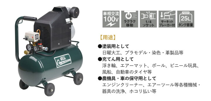 楽天市場】ナカトミ エアーコンプレッサー CP-251 単相100V 空気圧縮機 