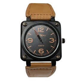 腕時計 Bel Air 腕時計 OSD15S メンズ腕時計 ミッドサイズ 角型コーティングケース 航空計器デザイン PUレザーベルト クォーツ 男性用 ブラック×キャメル 【代引き不可】